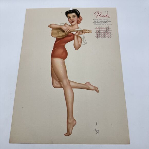 4 Pin-Ups 1946 Vargas Esquire Calendar Pages Lot March April May November Vtg - Picture 12 of 16
